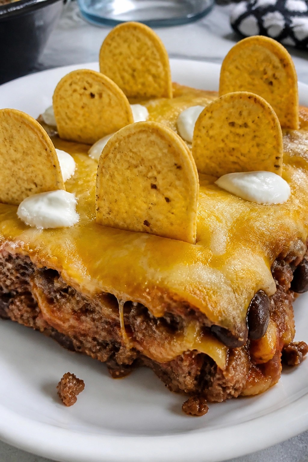 Graveyard Taco Casserole with Tortilla Chip Topping