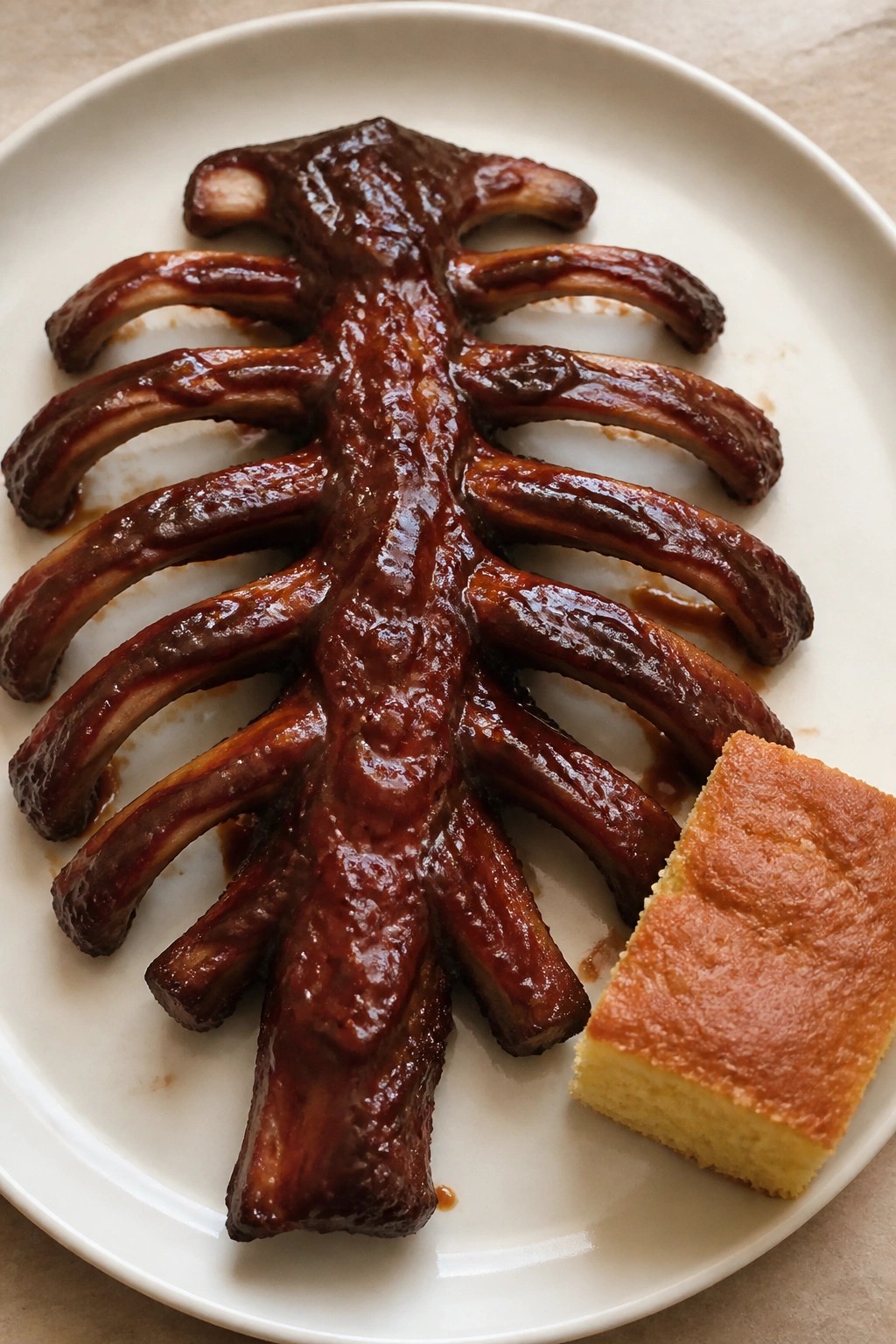 Skeleton Ribs with Smoky BBQ Sauce and Cornbread