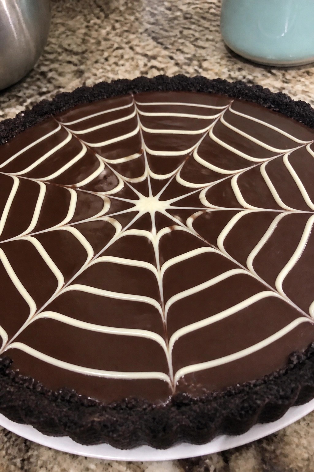 Chocolate Spiderweb Tart with Oreo Crust