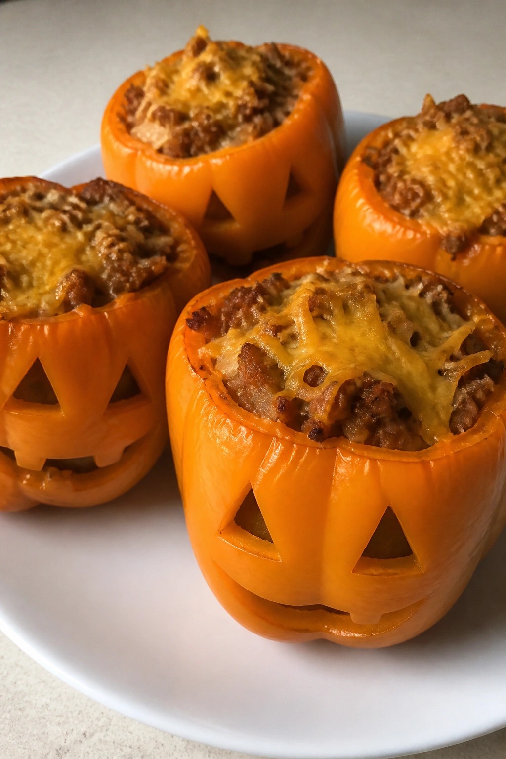 Spooky Jack-o'-Lantern Stuffed Peppers