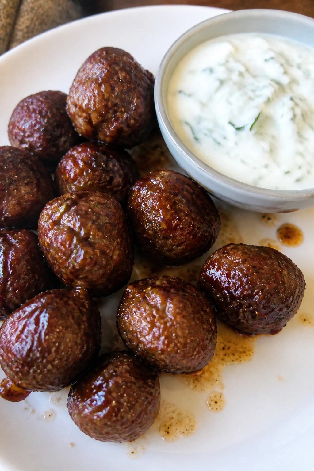 Pomegranate-Glazed Lamb Meatballs with Mint Yogurt