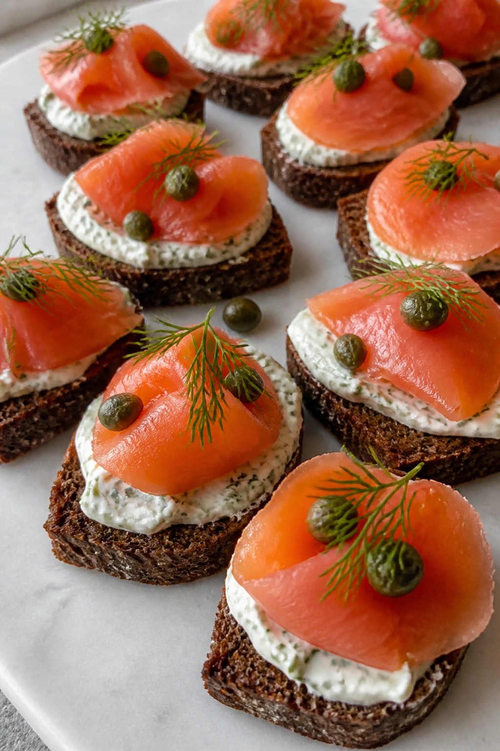 Smoked Salmon Canapés on Rye with Vodka-Dill Cream