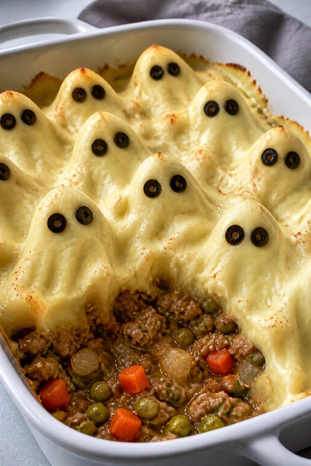 Ghostly Turkey Shepherd's Pie with Mashed Potato Topping