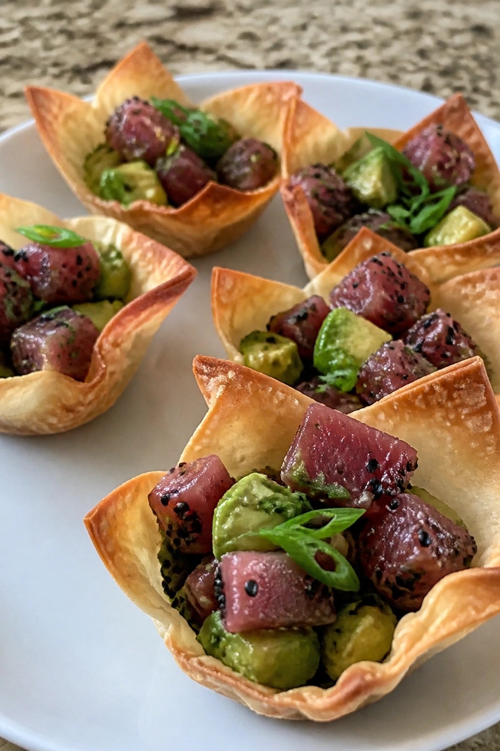 Black Sesame Tuna Poke Wonton Cups