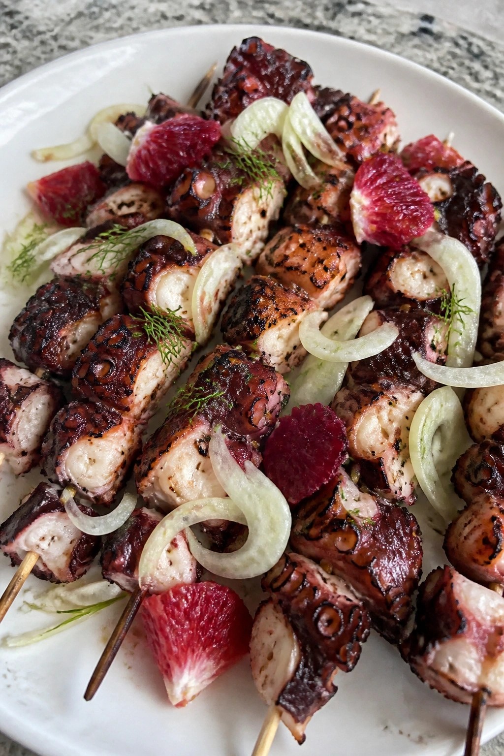 Charred Octopus Skewers with Blood Orange and Fennel
