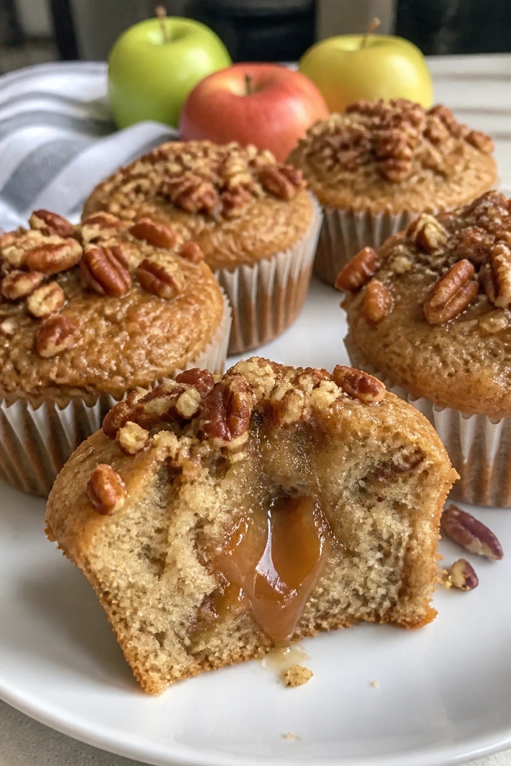Caramel-Stuffed Apple Cupcakes with Toasted Pecans