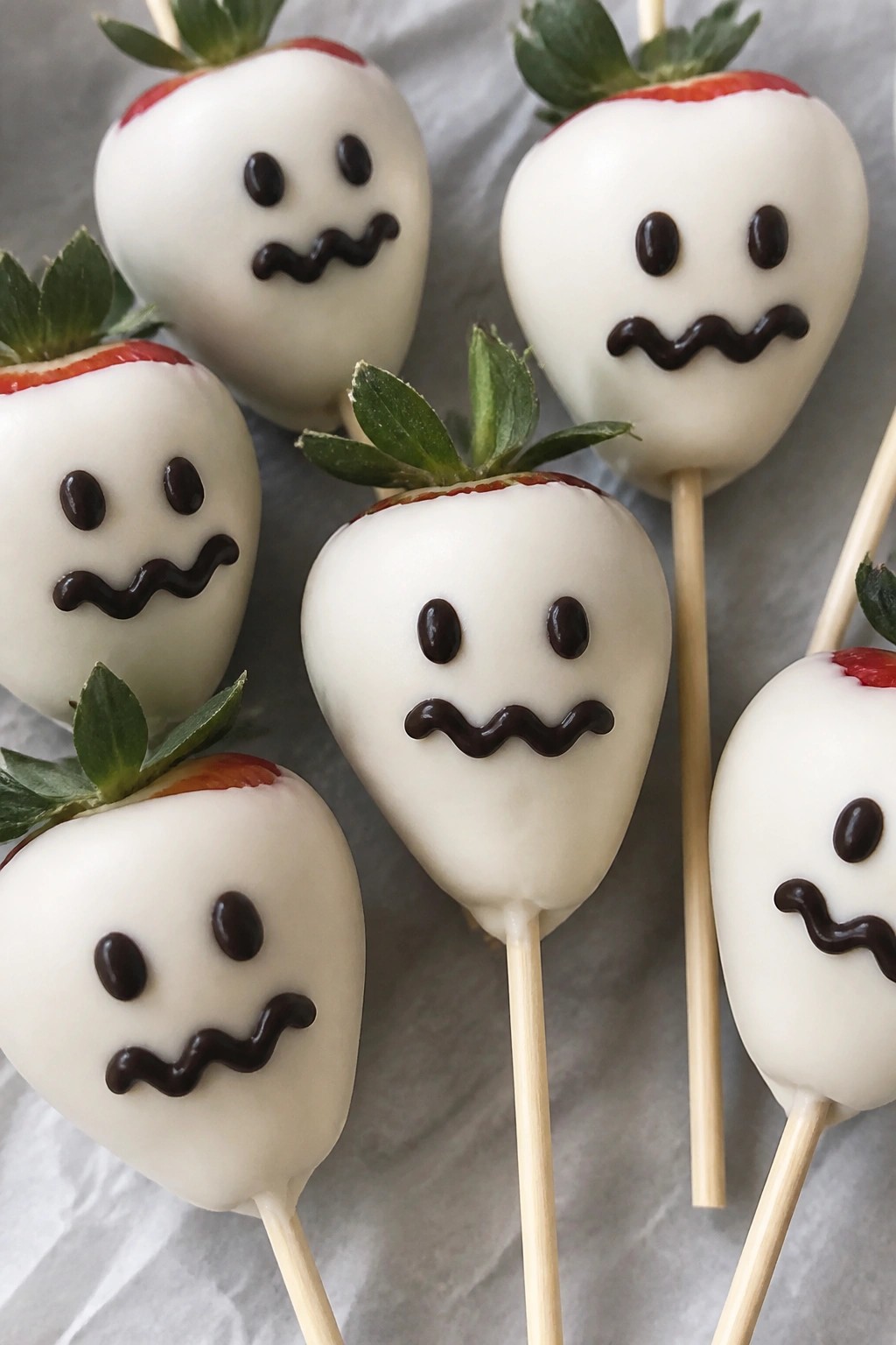 Chocolate-Dipped Strawberry Ghosts on Sticks
