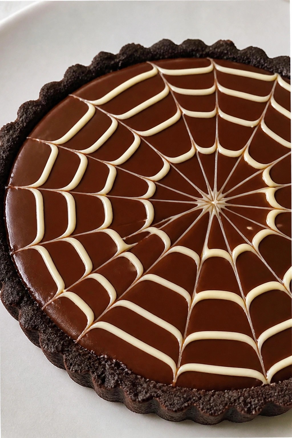No-Bake Chocolate Spiderweb Tart