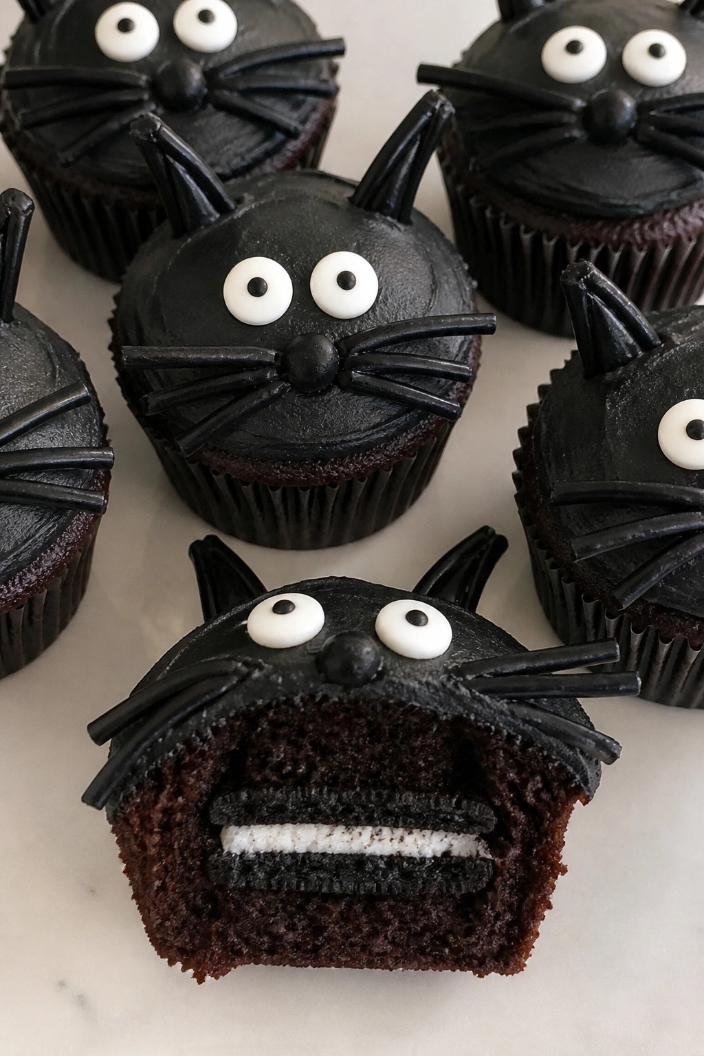 Black Cat Oreo-Stuffed Cupcakes