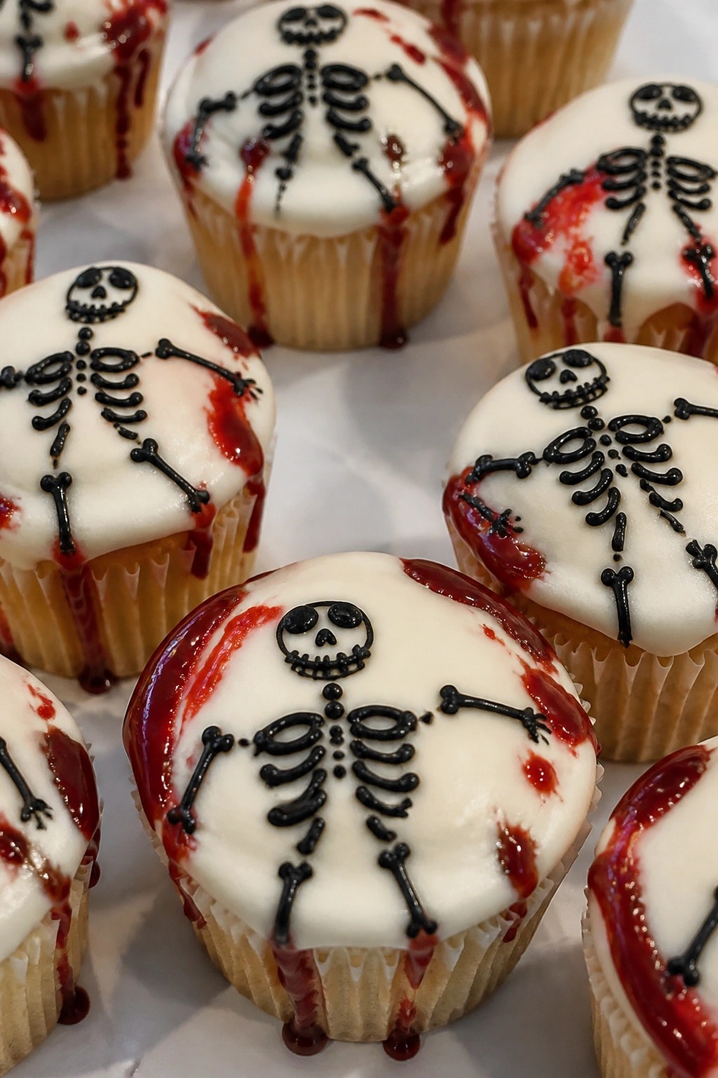 Bloody Vanilla Skeleton Cupcakes