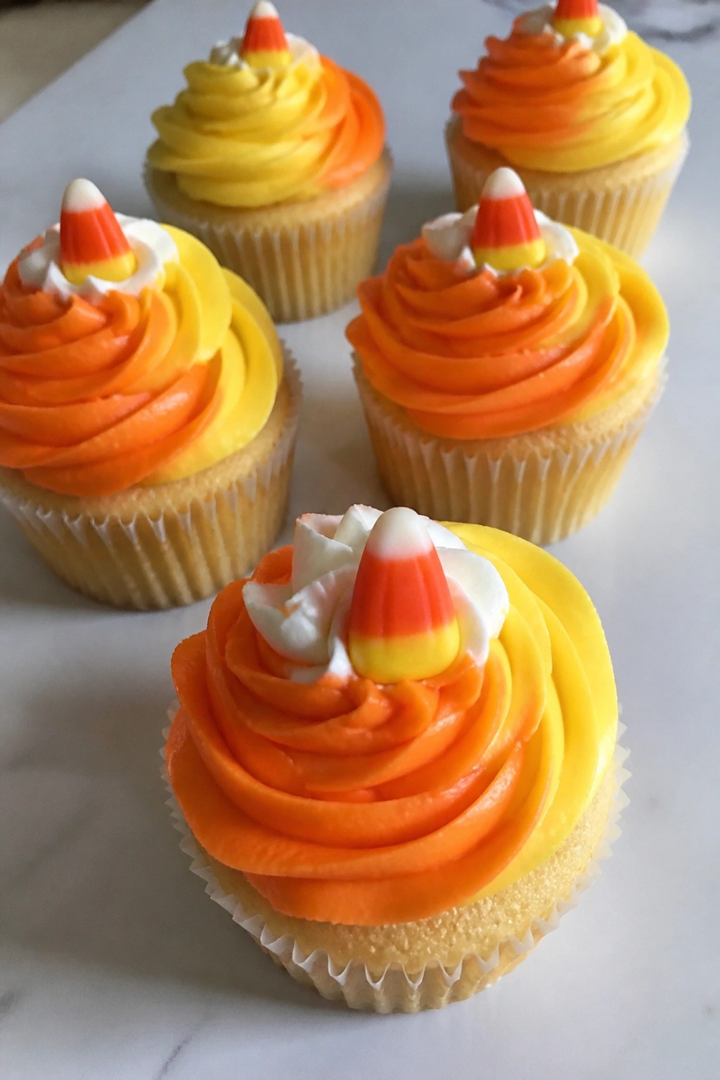 Candy Corn Swirl Cupcakes
