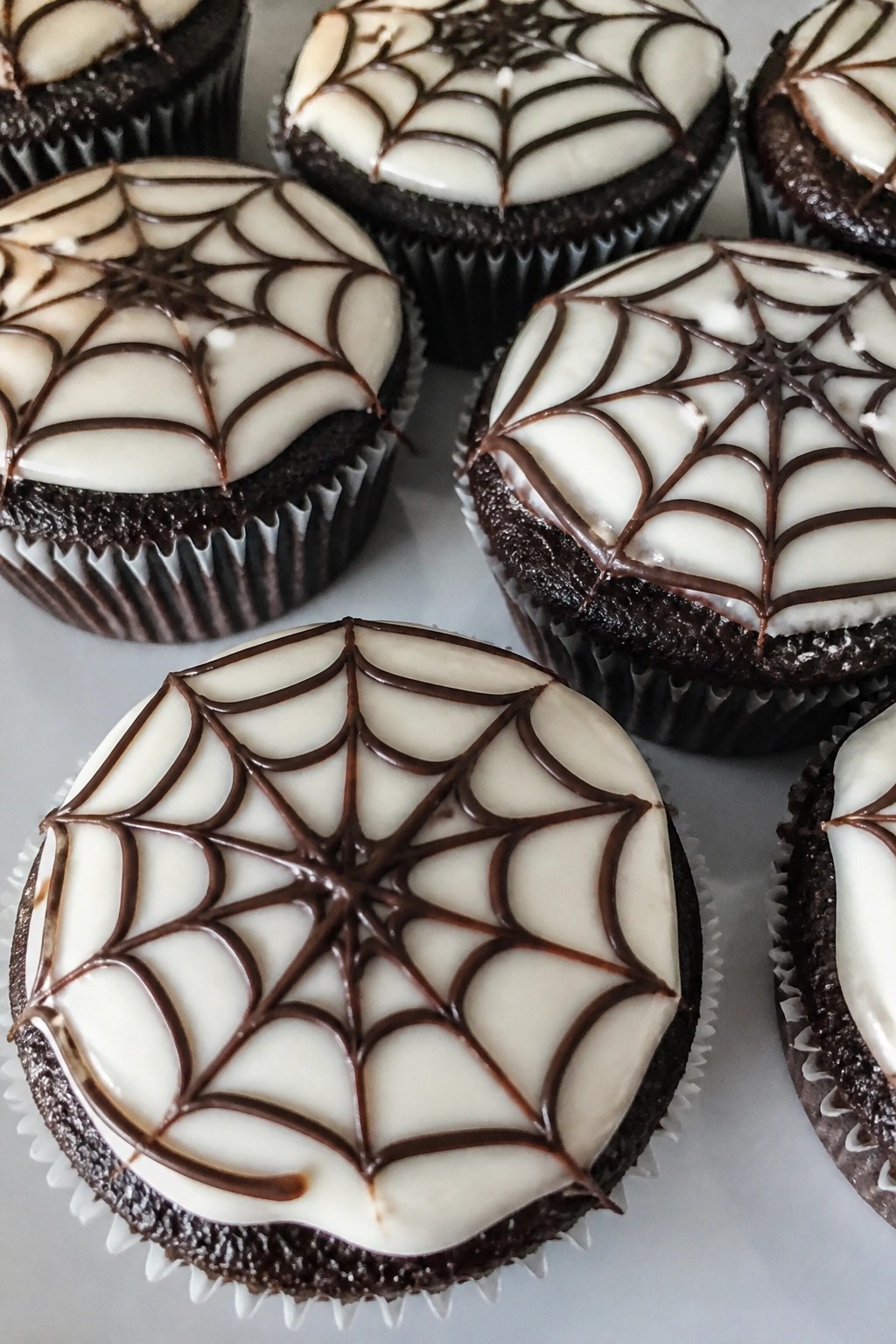 Chocolate Spiderweb Cupcakes