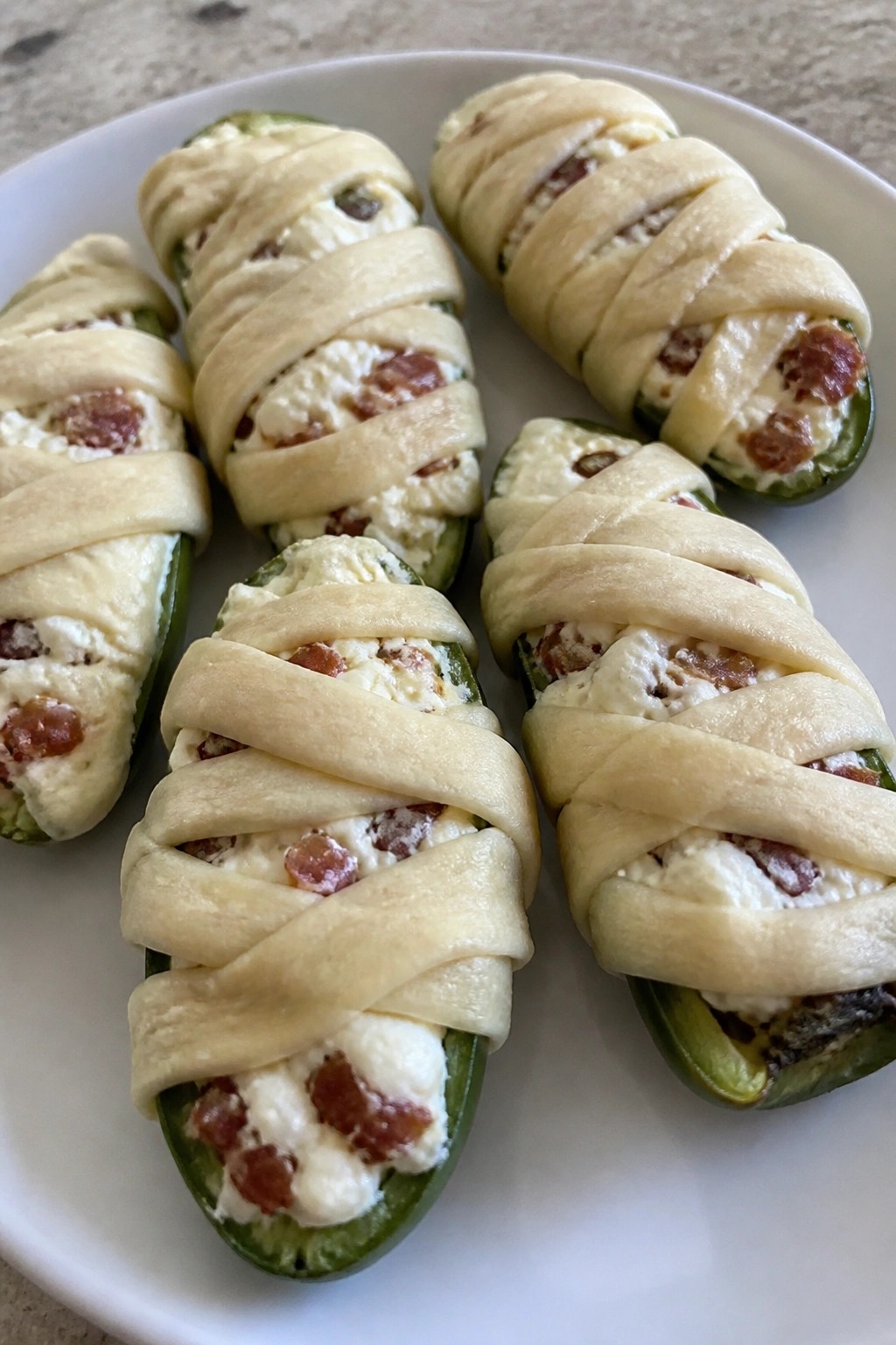 Mummy Jalapeño Poppers with Crispy Bacon