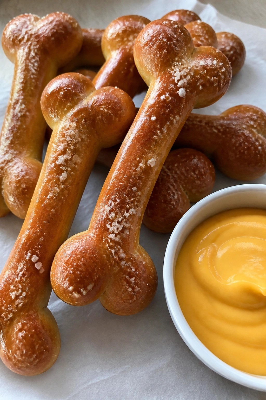 Skeleton Bone Soft Pretzels with Cheese Dip