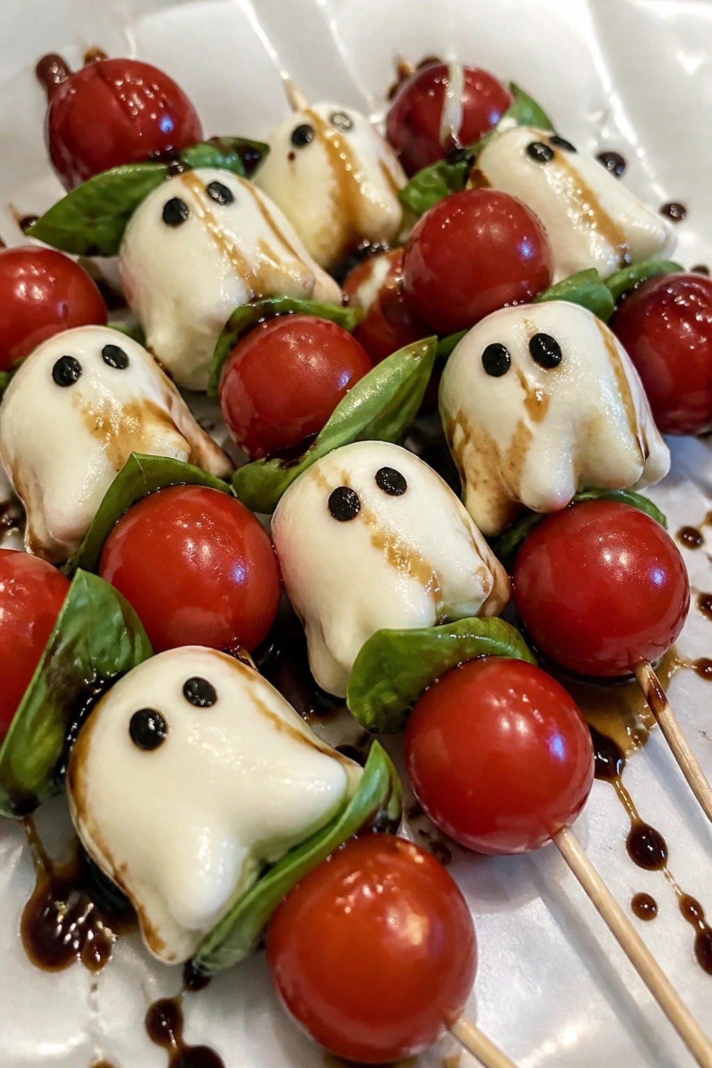 Ghost-Shaped Caprese Salad Skewers