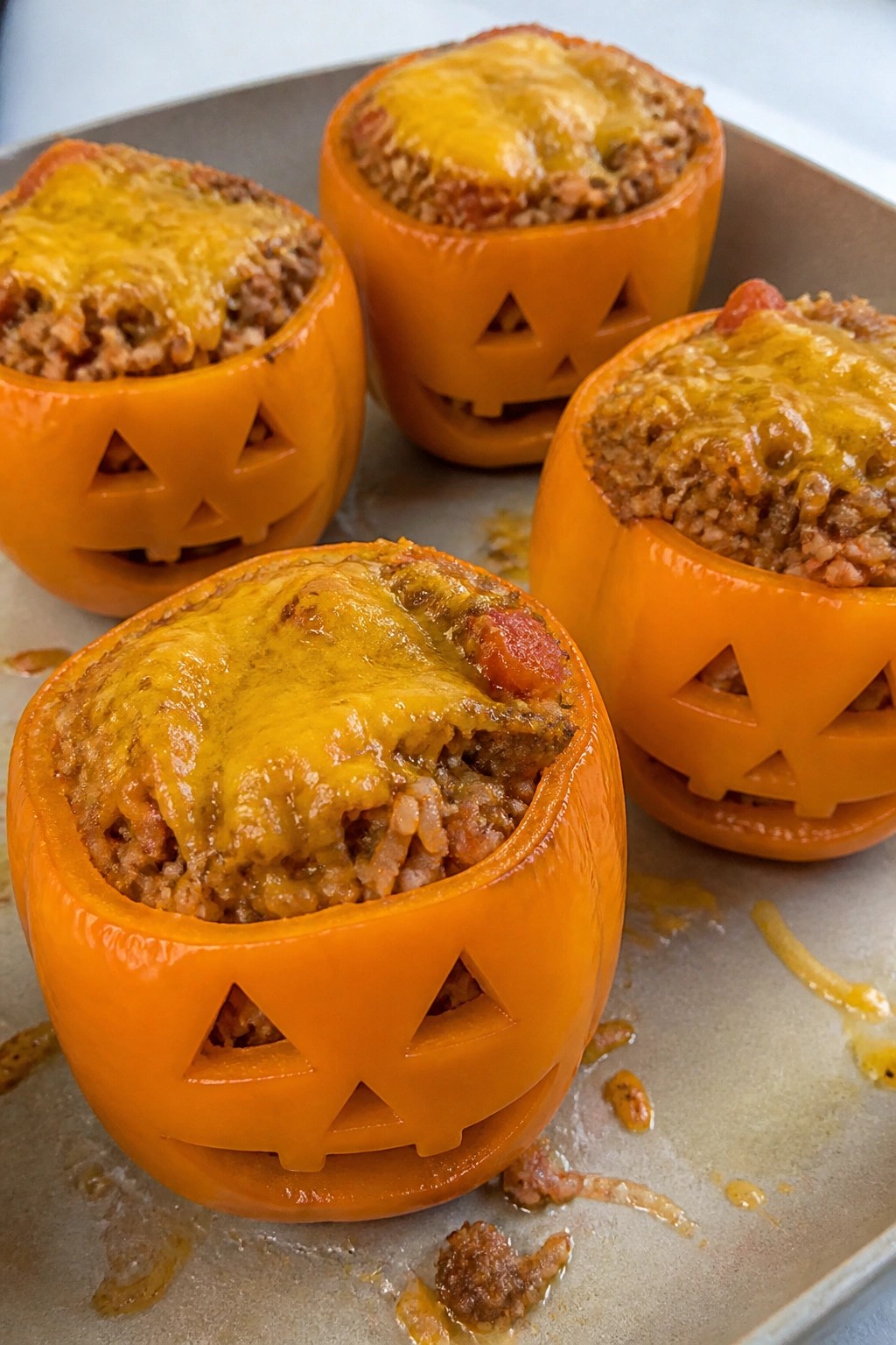 Jack-o'-Lantern Stuffed Bell Peppers with Rice and Beef