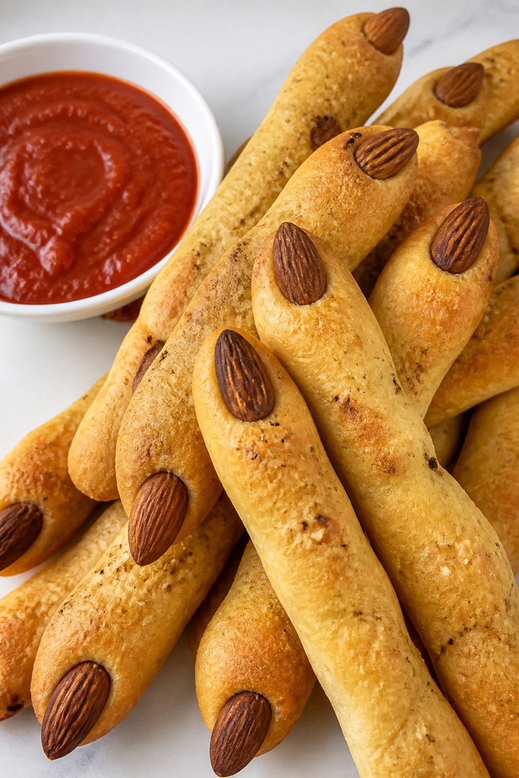 Witch Finger Breadsticks with Marinara Dipping Sauce