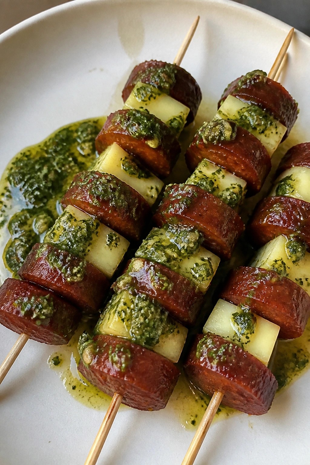 Chorizo and Manchego Skewers with Chimichurri