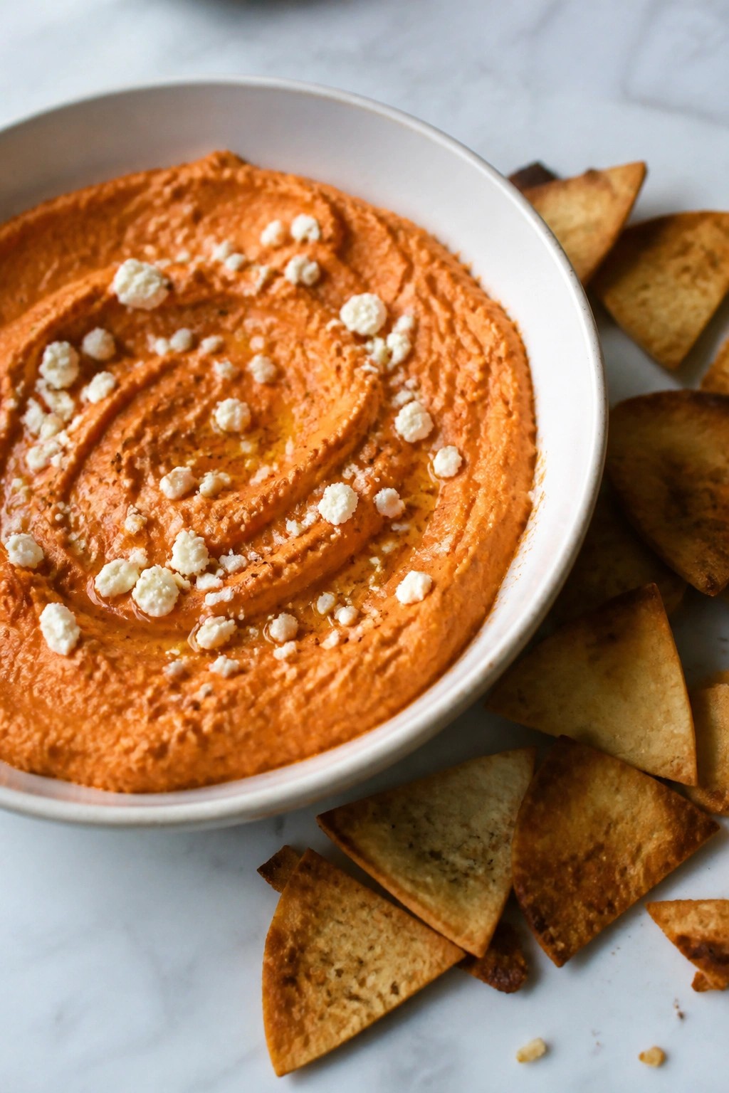 Roasted Red Pepper and Feta Dip with Pita Chips