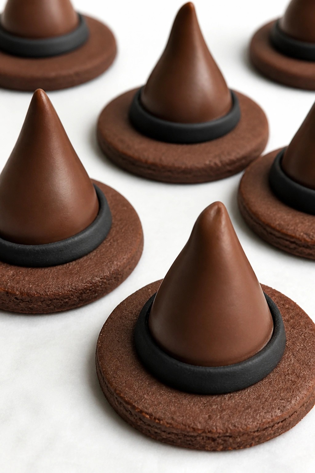 Chocolate Witch Hat Shortbread Cookies with Fondant Trim