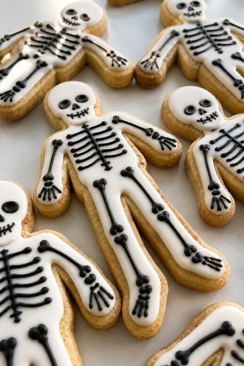 Cinnamon Skeleton Bone Cookies with Intricate Icing Patterns