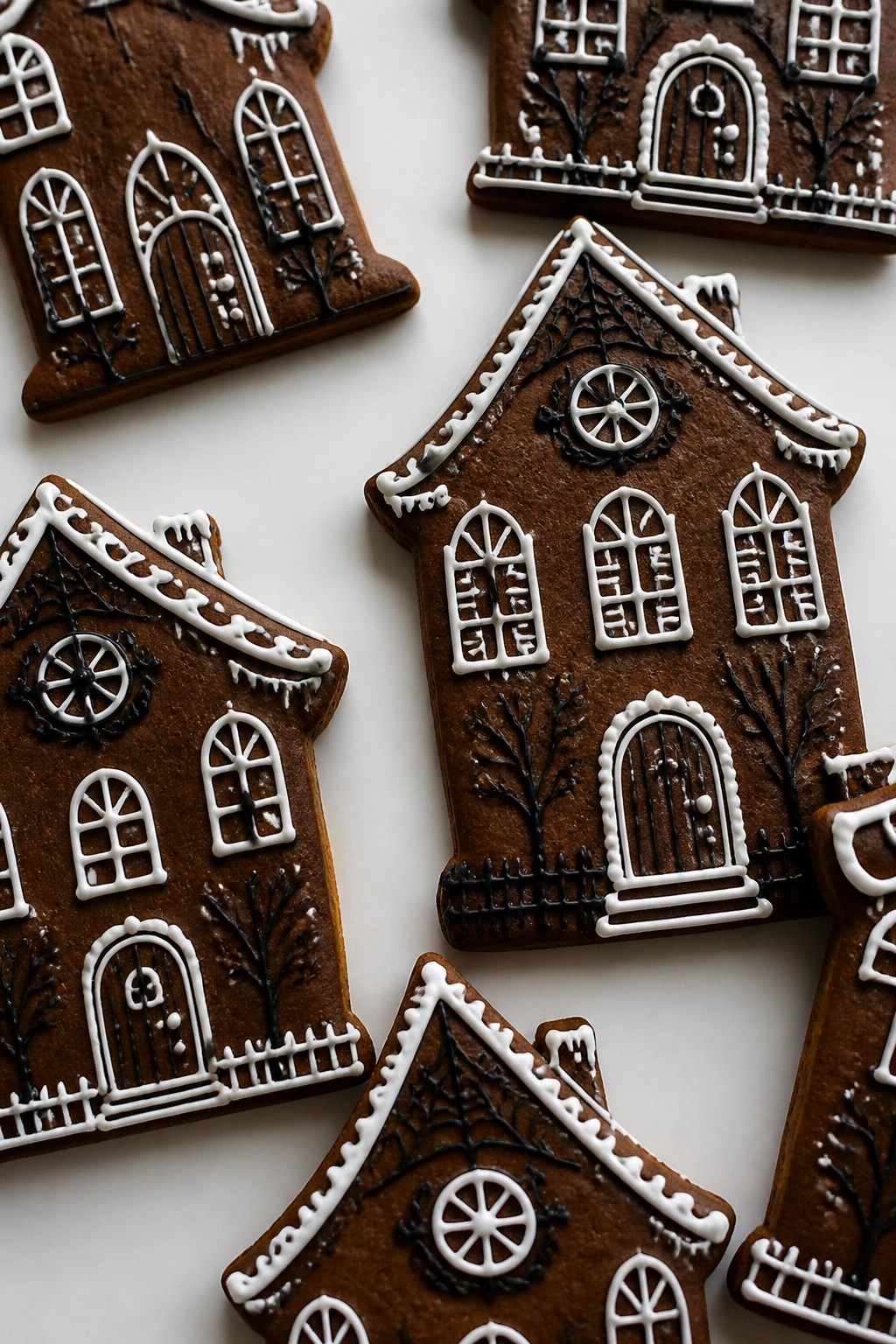 Gingerbread Haunted House Cookies with Icing Window Details