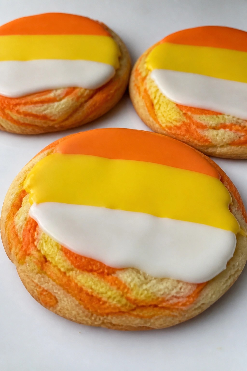 Orange Candy Corn Swirl Sugar Cookies with Layered Icing