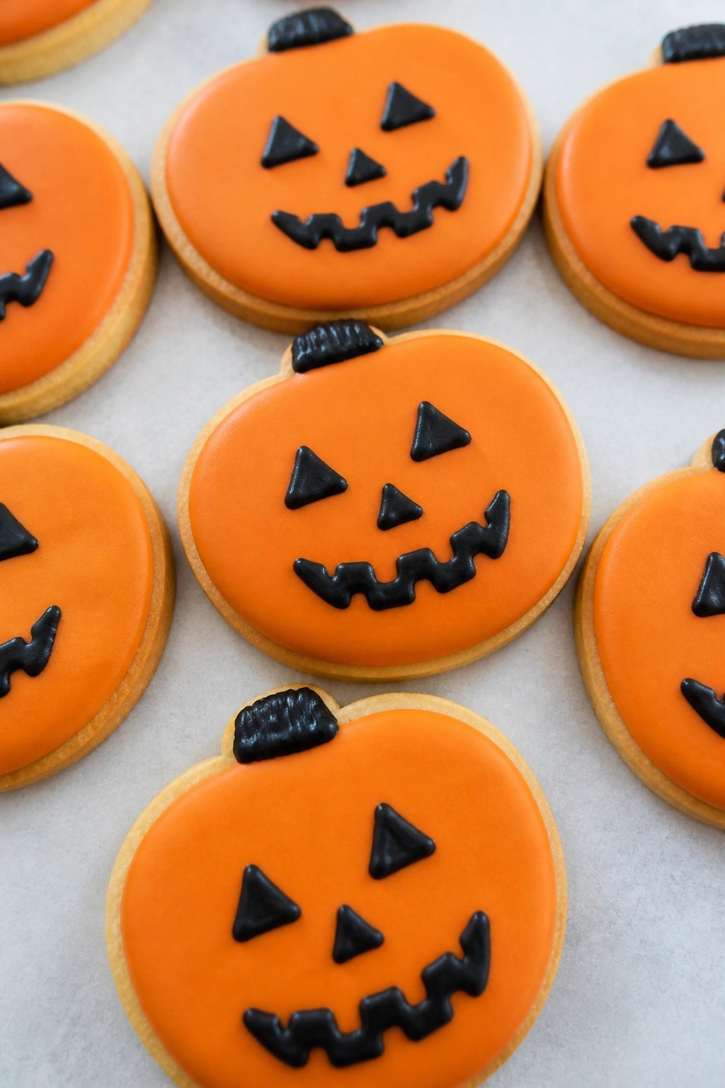 Pumpkin Spice Cut-Out Cookies with Royal Icing Jack-o'-Lantern Faces