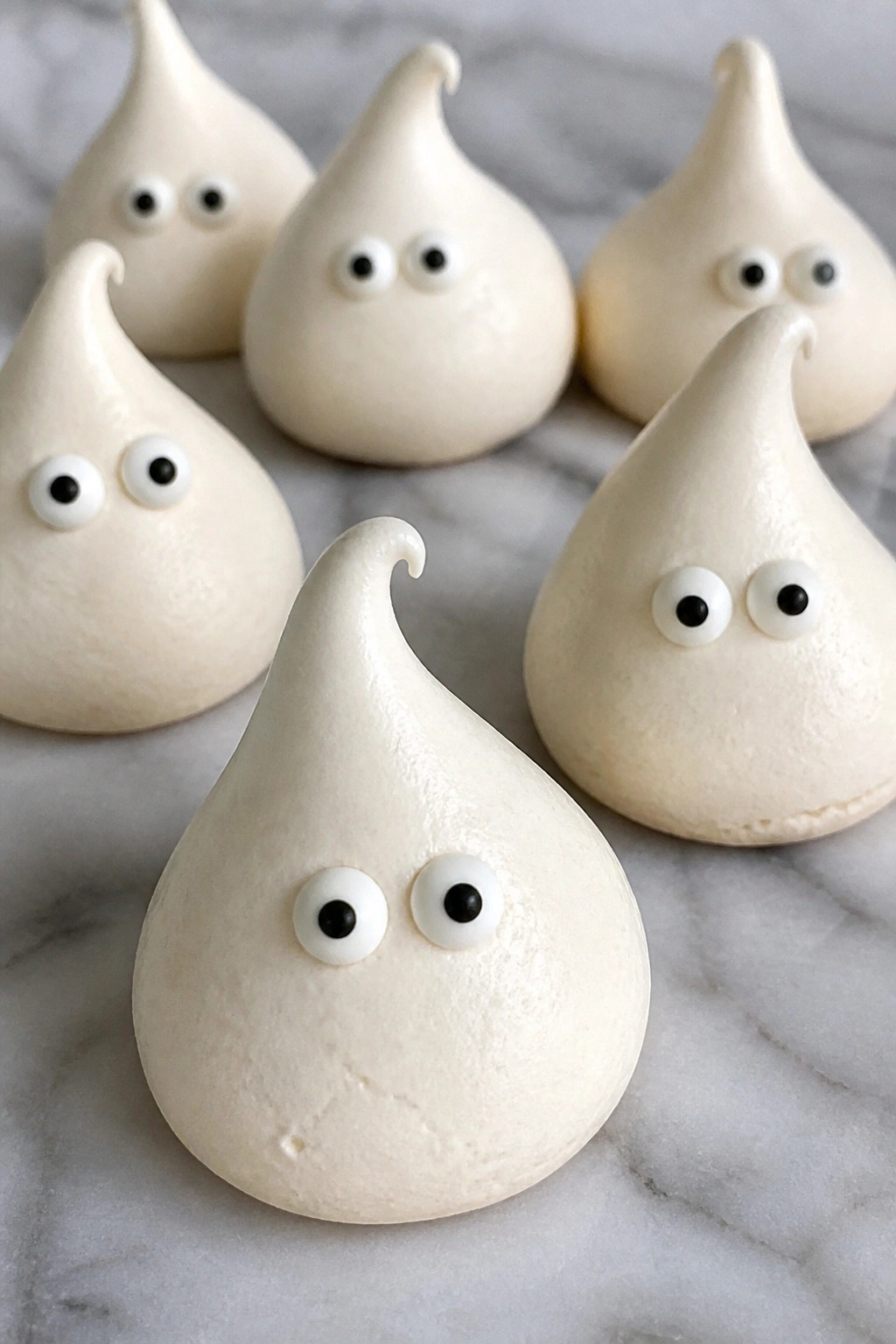 Vanilla Ghost Meringue Cookies with Candy Eye Accents