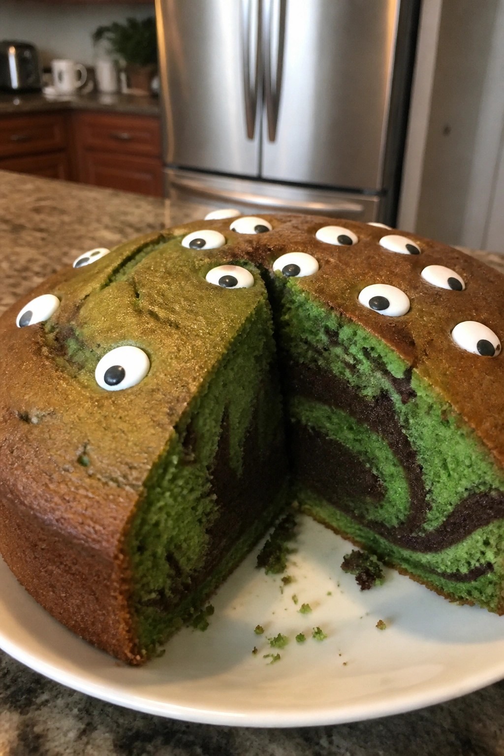 Monster Green Marble Cake with Candy Eyes