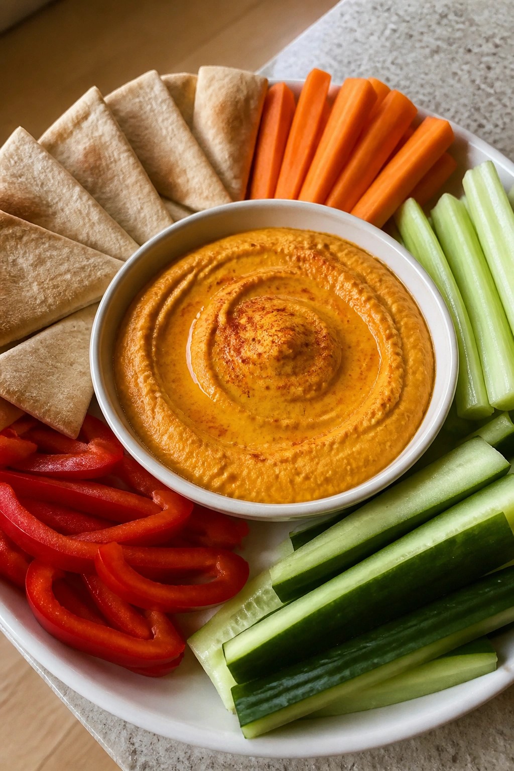 Pumpkin Hummus Platter with Pita and Crudités