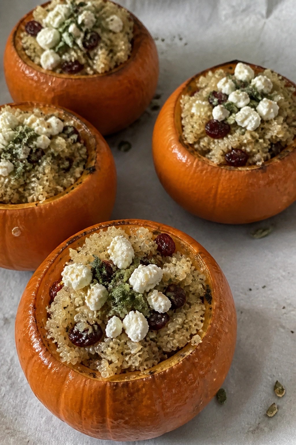 Spooky Stuffed Mini Pumpkins with Quinoa and Cranberries