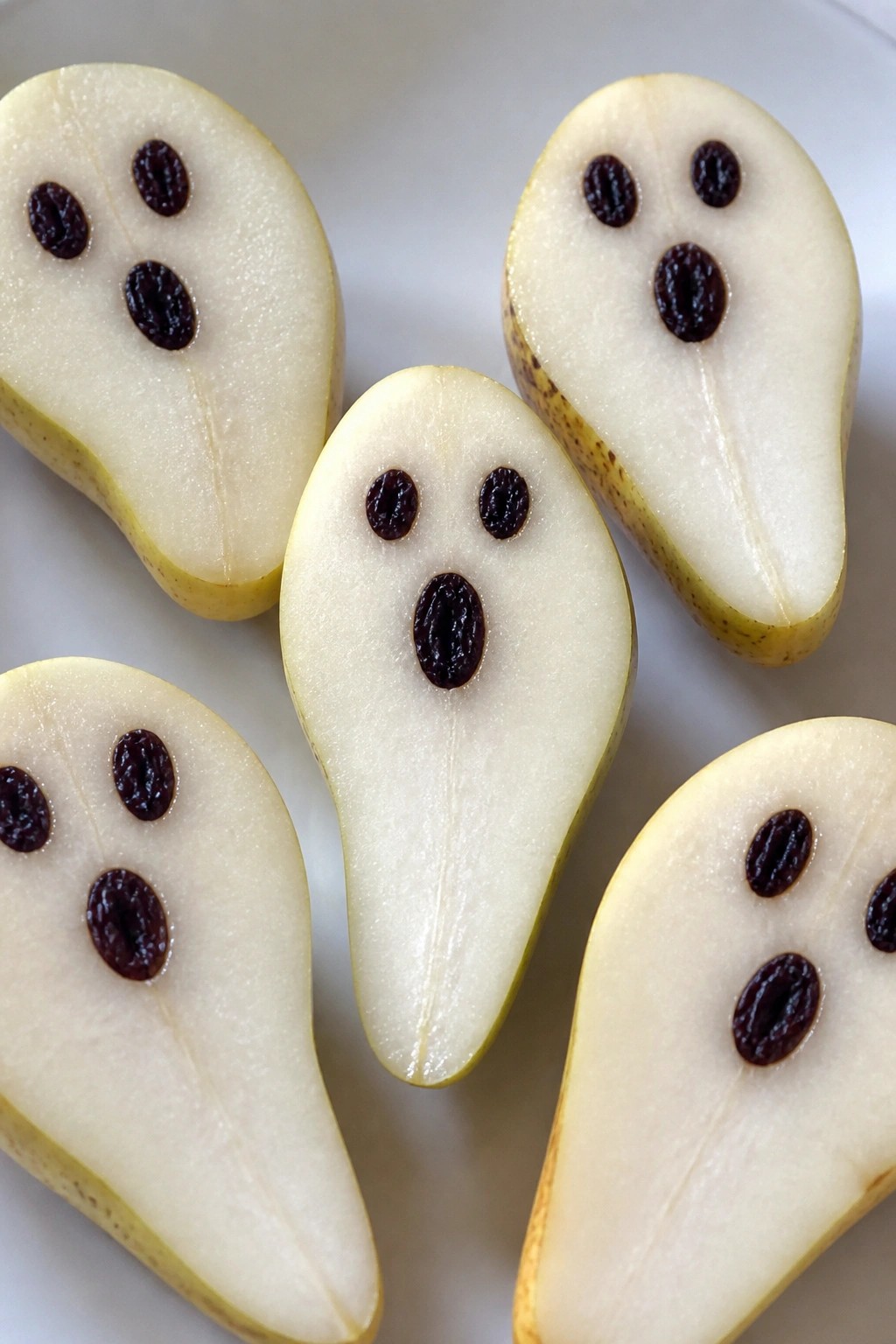 Pear Ghost Shapes with Raisin Faces
