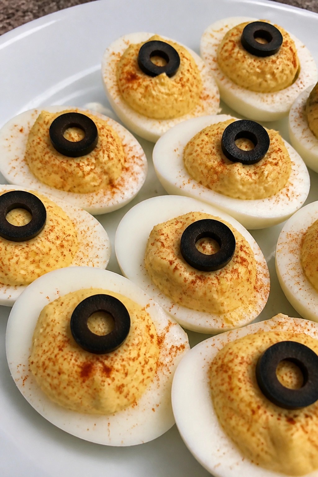 Bloody Eyeball Deviled Eggs with Paprika