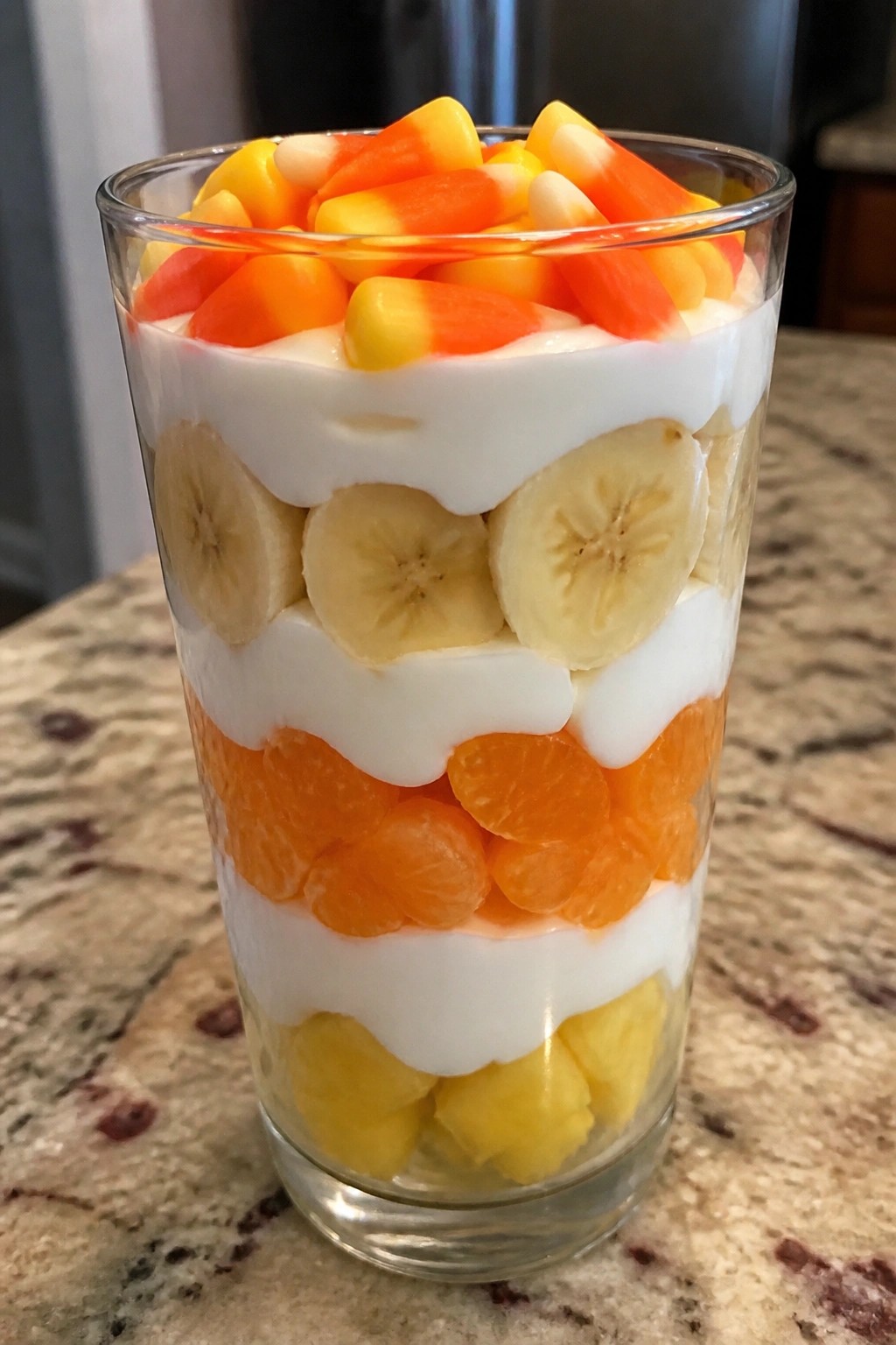 Candy Corn Layered Parfait with Yogurt and Fruit