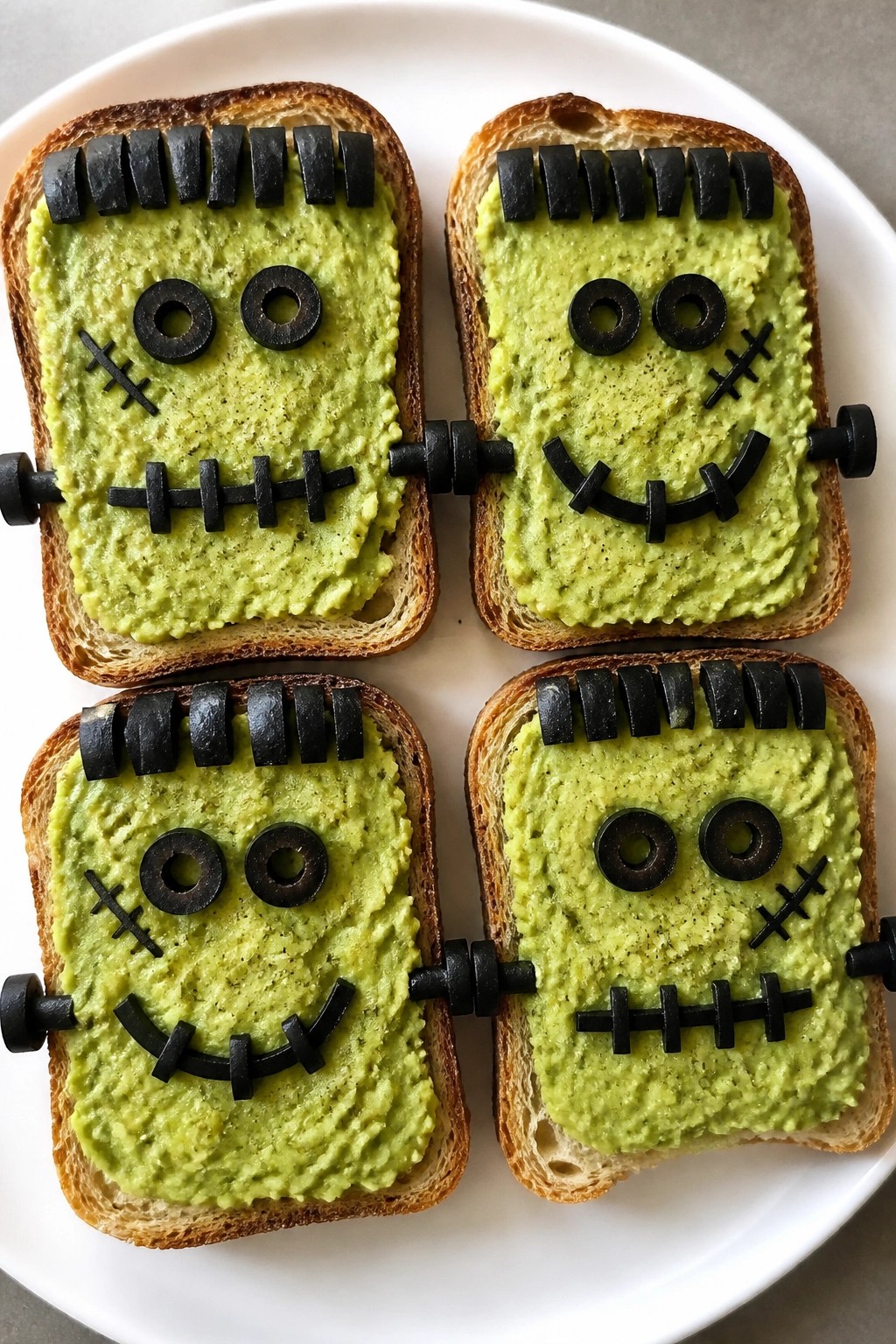 Frankenstein Avocado Toast with Olive Features