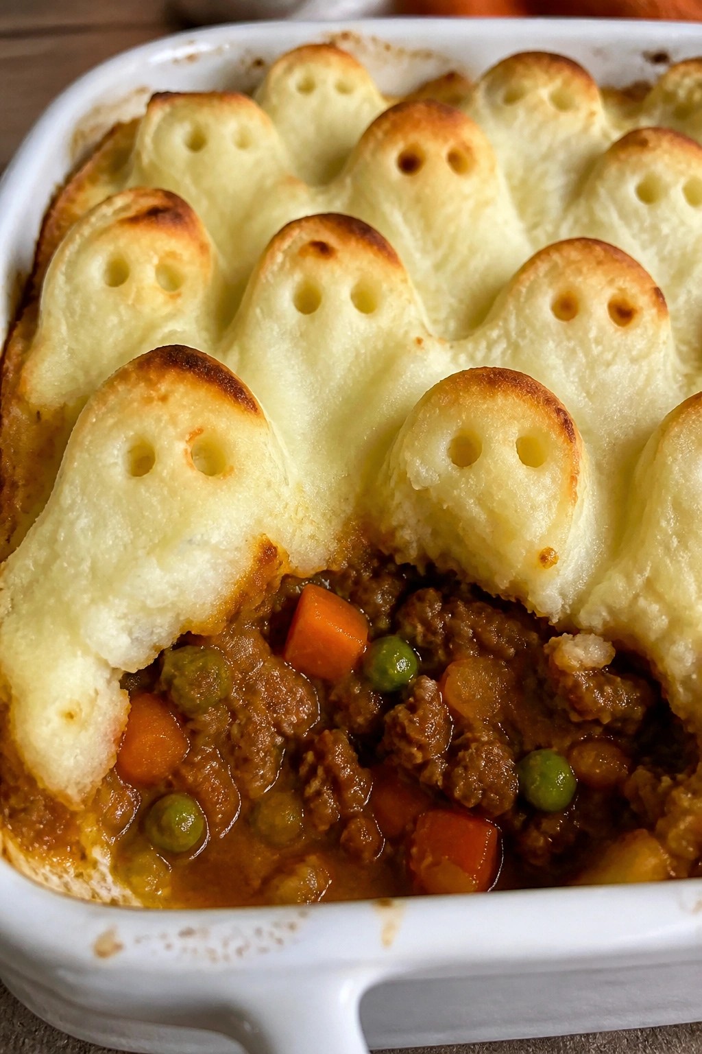 Pumpkin Patch Shepherd’s Pie with Mashed Potato Ghosts