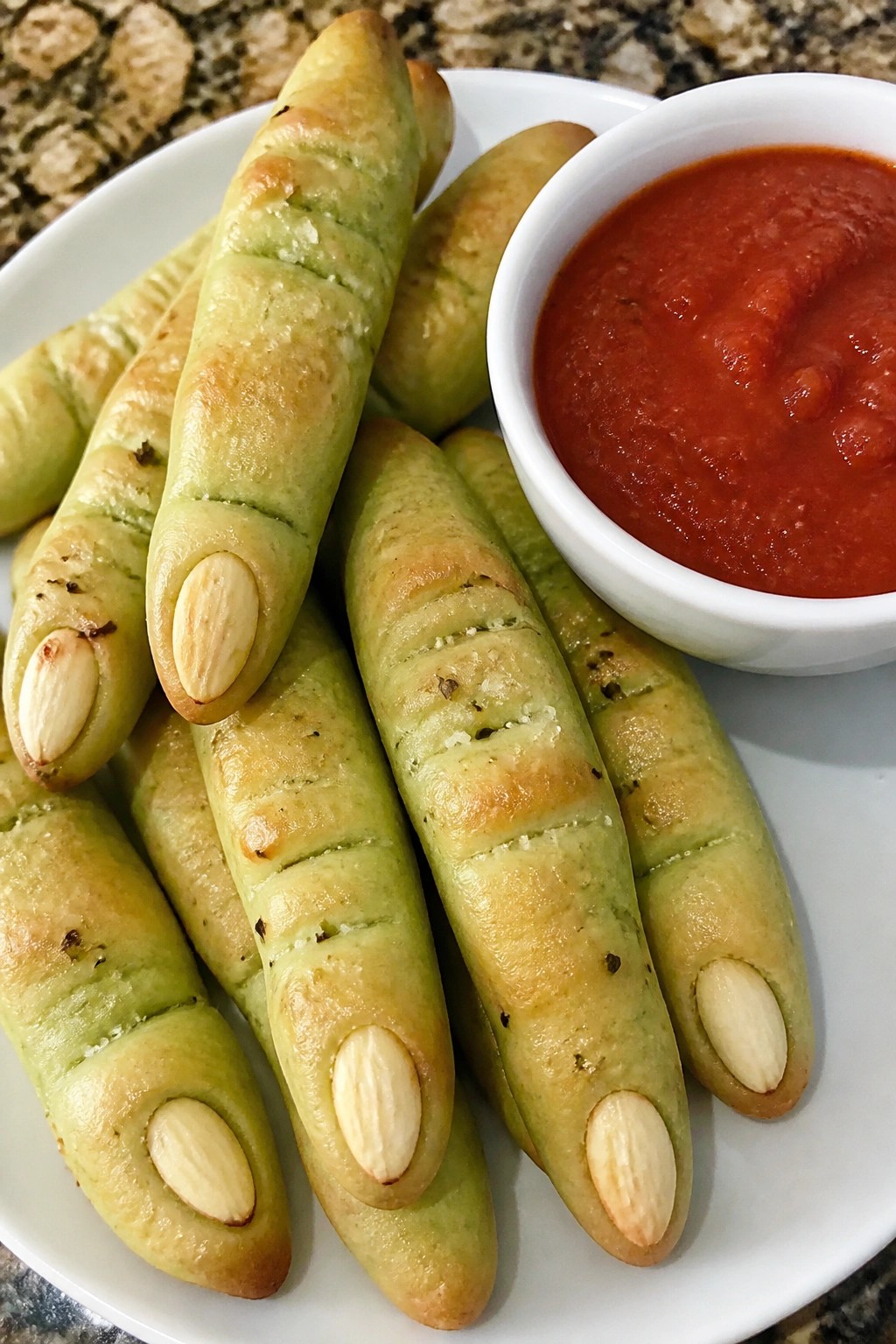 Witch Finger Breadsticks with Marinara Dip