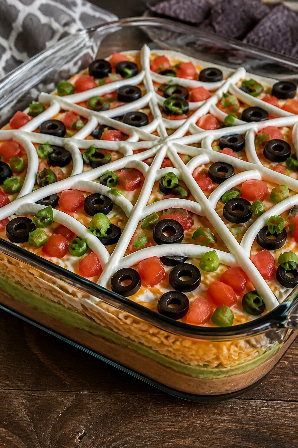 Spooky Seven-Layer Spiderweb Dip