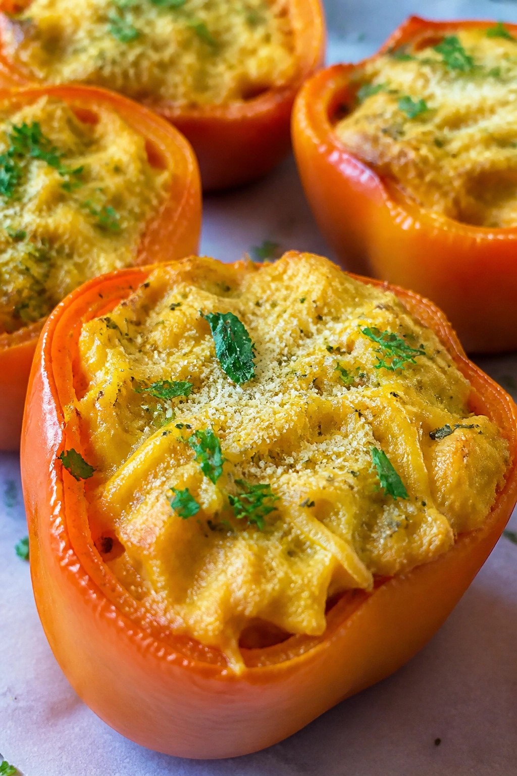 Cheesy Pumpkin-Stuffed Bell Pepper Cups