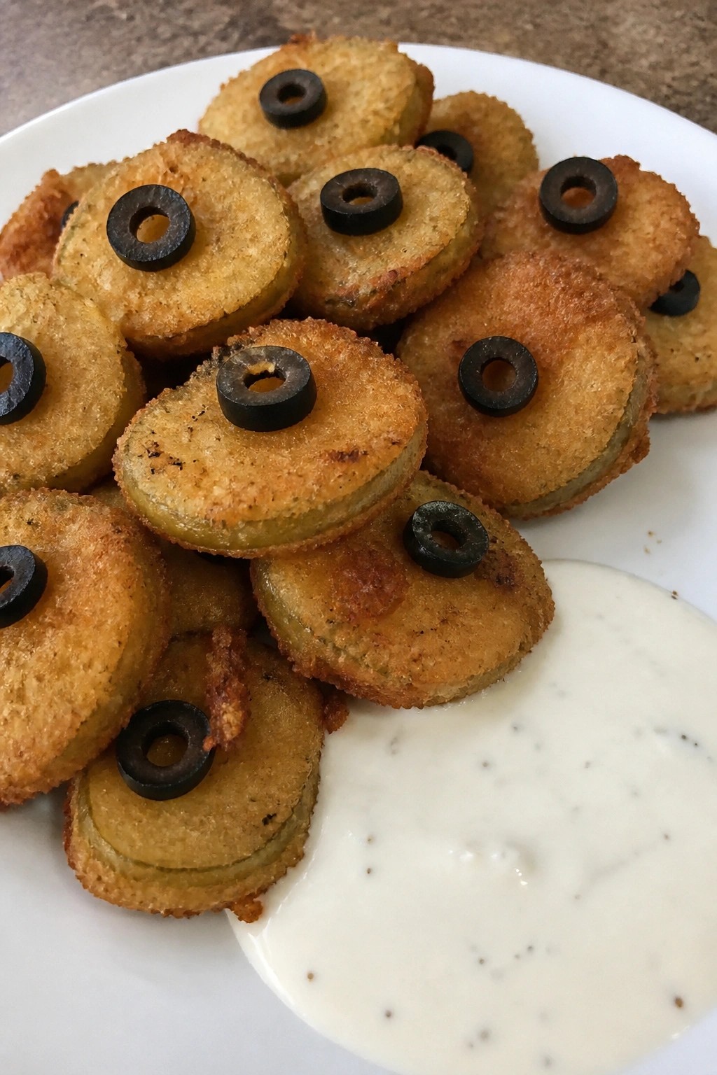 Crispy Fried Pickle Eyeballs with Ranch
