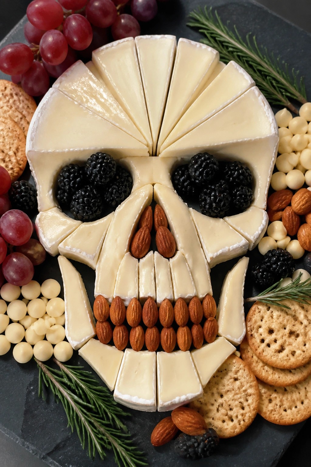 Ghostly White Chocolate and Brie Skull Board