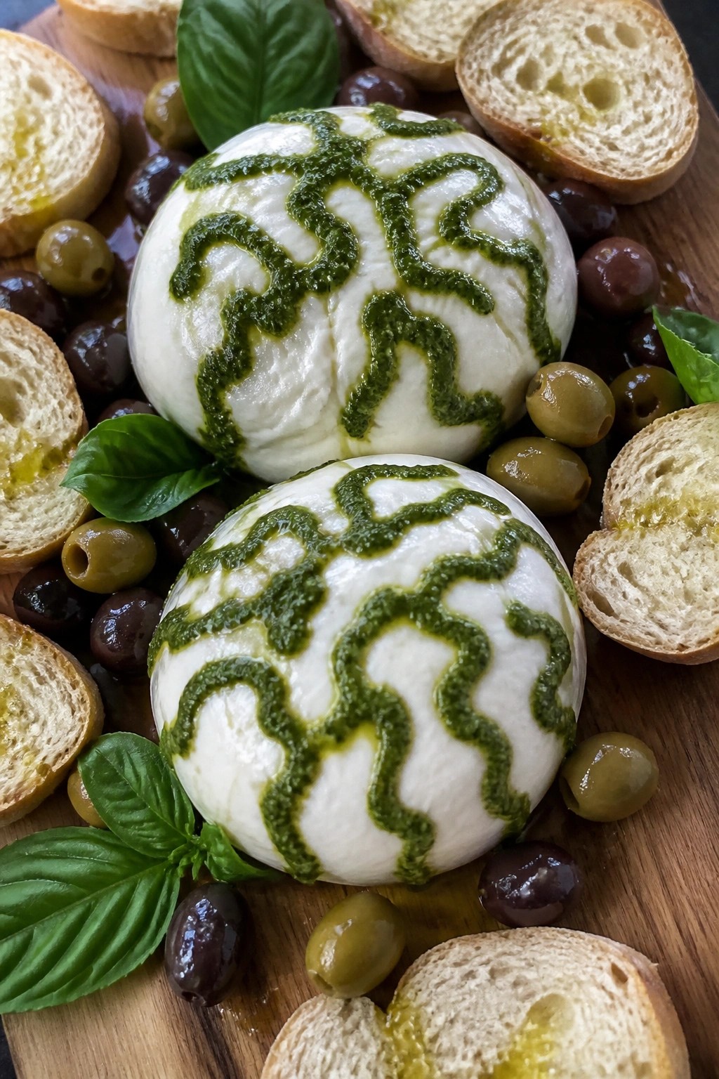 Zombie Brain Pesto Burrata and Olive Board