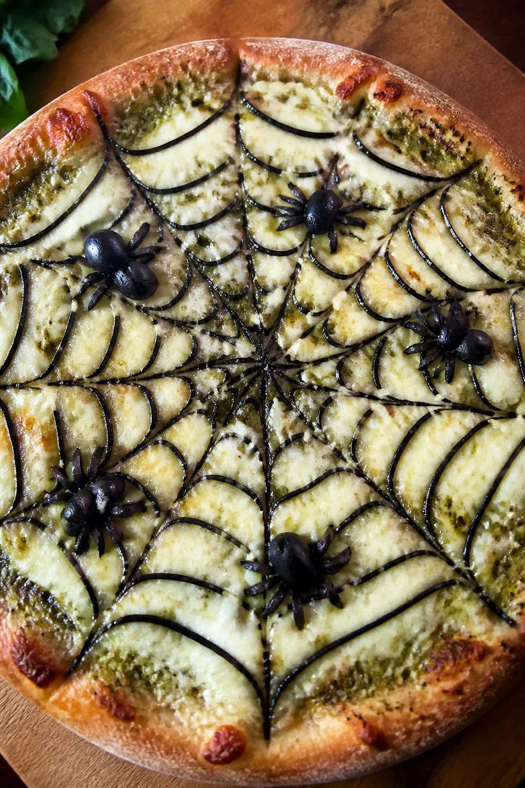 Spiderweb Black Olive and Basil Pesto Pizza