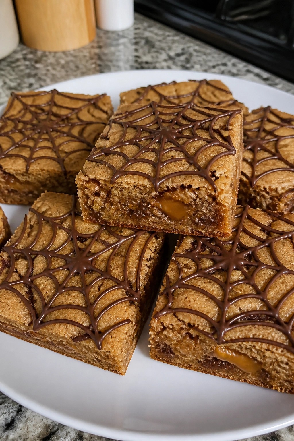 Spiderweb Caramel Blondies