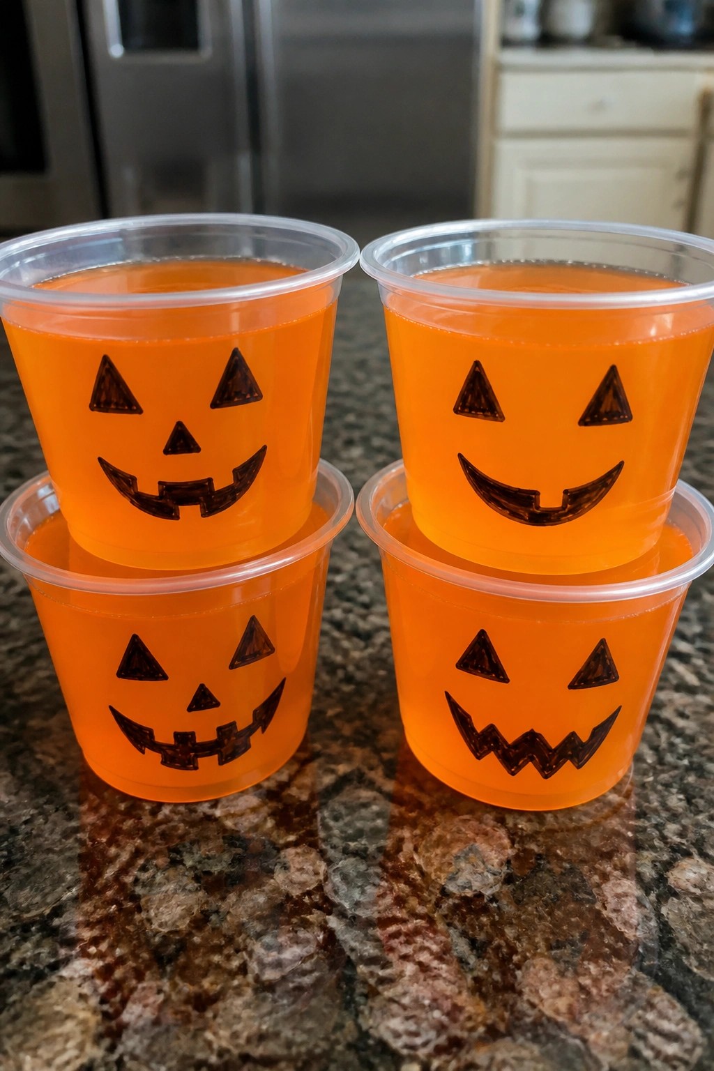 Jack-o'-Lantern Orange Jello Cups