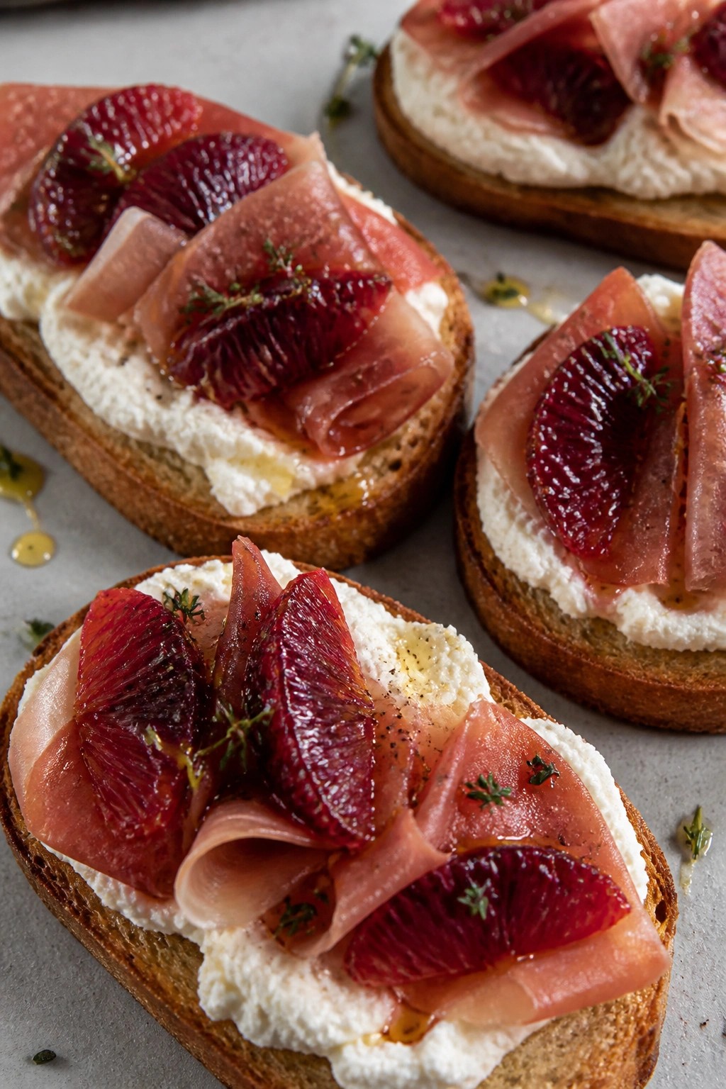 Blood Orange and Prosciutto Crostini with Whipped Ricotta