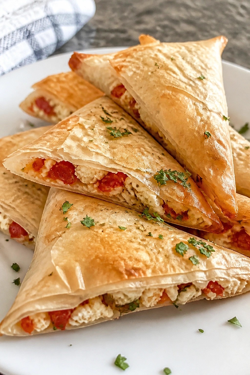 Roasted Red Pepper and Feta Phyllo Triangles