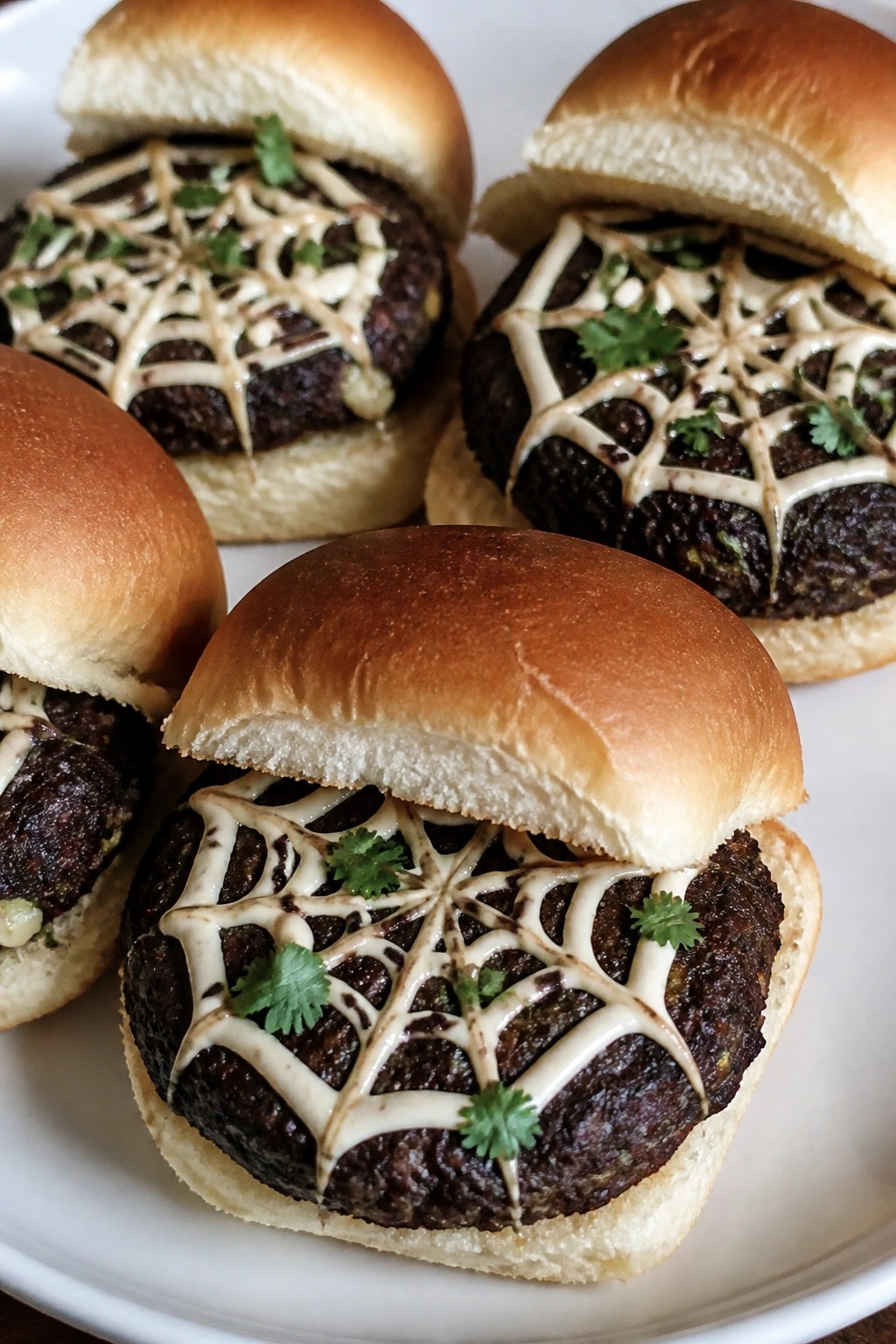 Spiderweb Black Bean Sliders with Chipotle Crema