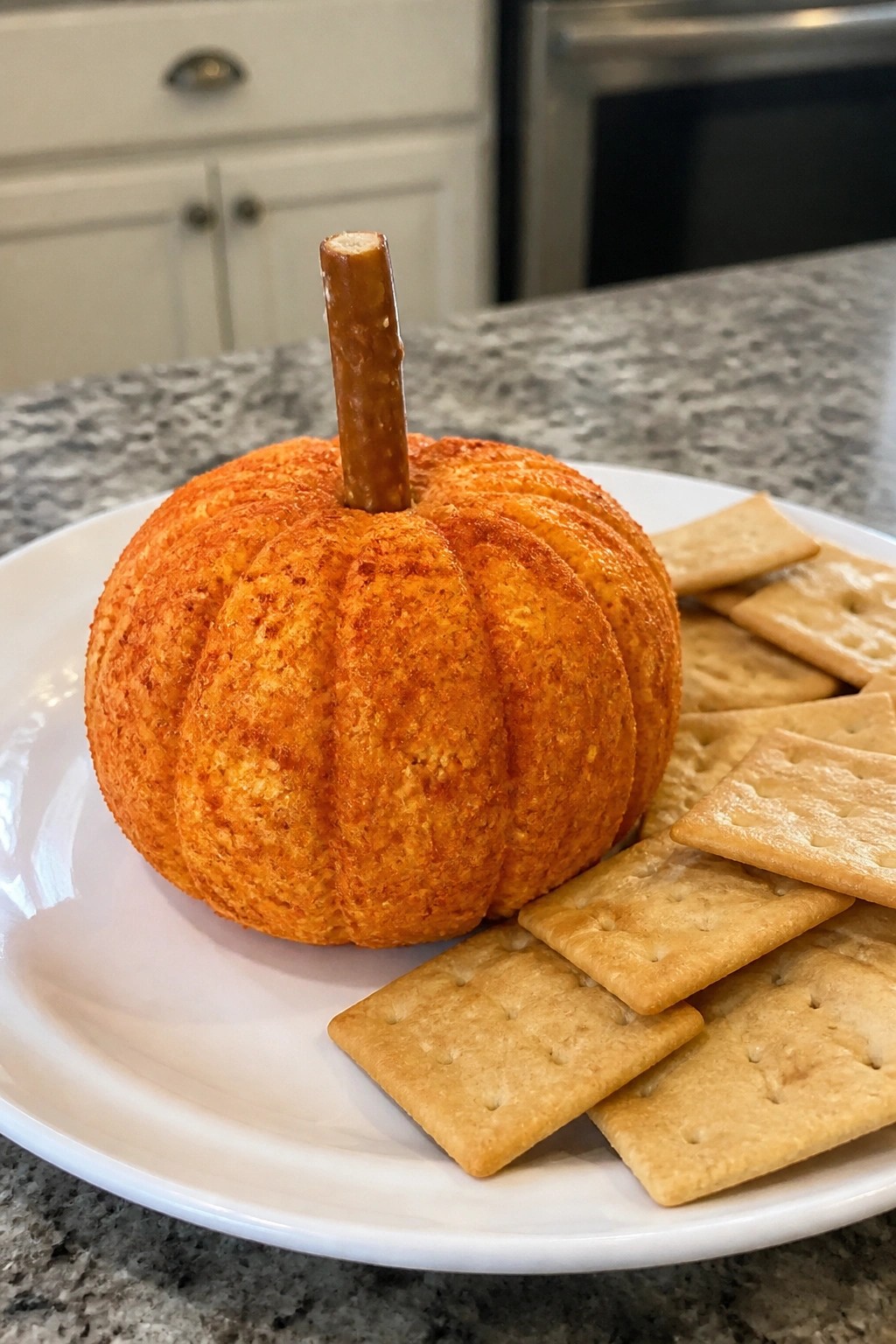 Pumpkin-Shaped Cheese Ball with Crackers